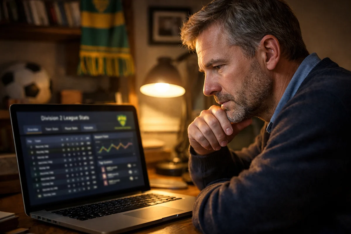 Fokussierter Analyst spezialisiert sich auf Nischenliga-Statistiken am Laptop