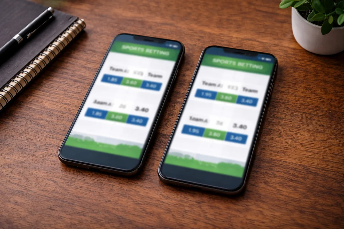 Zwei Smartphones zeigen unterschiedliche Wettquoten verschiedener Anbieter für dasselbe Spiel
