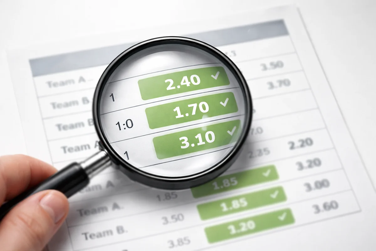 Lupe über Wettschein symbolisiert die Suche nach Value Bets